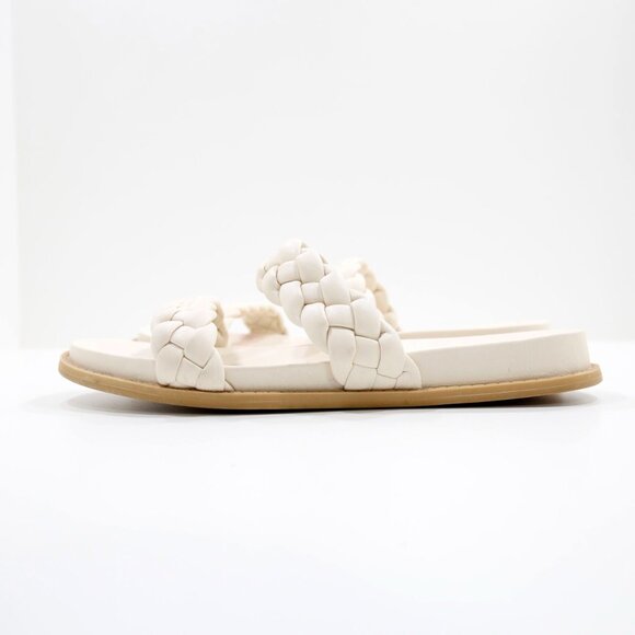 Dolce Vita Shoes - Dolce Vita Glade Stella Ivory Leather Braided Flat Slide Sandals - 7.5